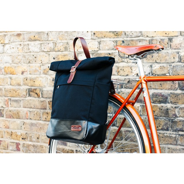 18 litre Convertible Roll Top Backpack / Pannier Bag - Black | Brown