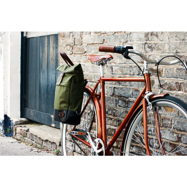 NEW 13 litre Convertible Roll Top Backpack / Pannier Bag - Olive Green | Brown