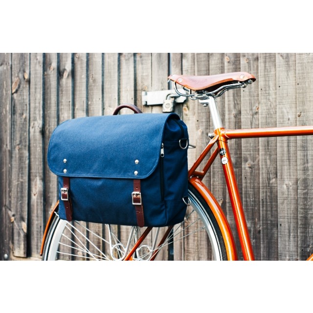 NEW Cycle Satchel Backpack Pannier – Navy Blue Cordura & Brown Bridle Leather