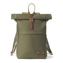 Small Roll Top Backpack - Green / Tan