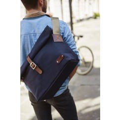 Messenger Bag Navy Blue Canvas / Brown Bridle Leather