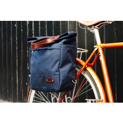 NEW Tote Backpack Pannier – Navy Blue Cordura, Brown Bridle Leather