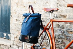 18 litre Convertible Roll Top Backpack / Pannier Bag - Navy Blue | Brown