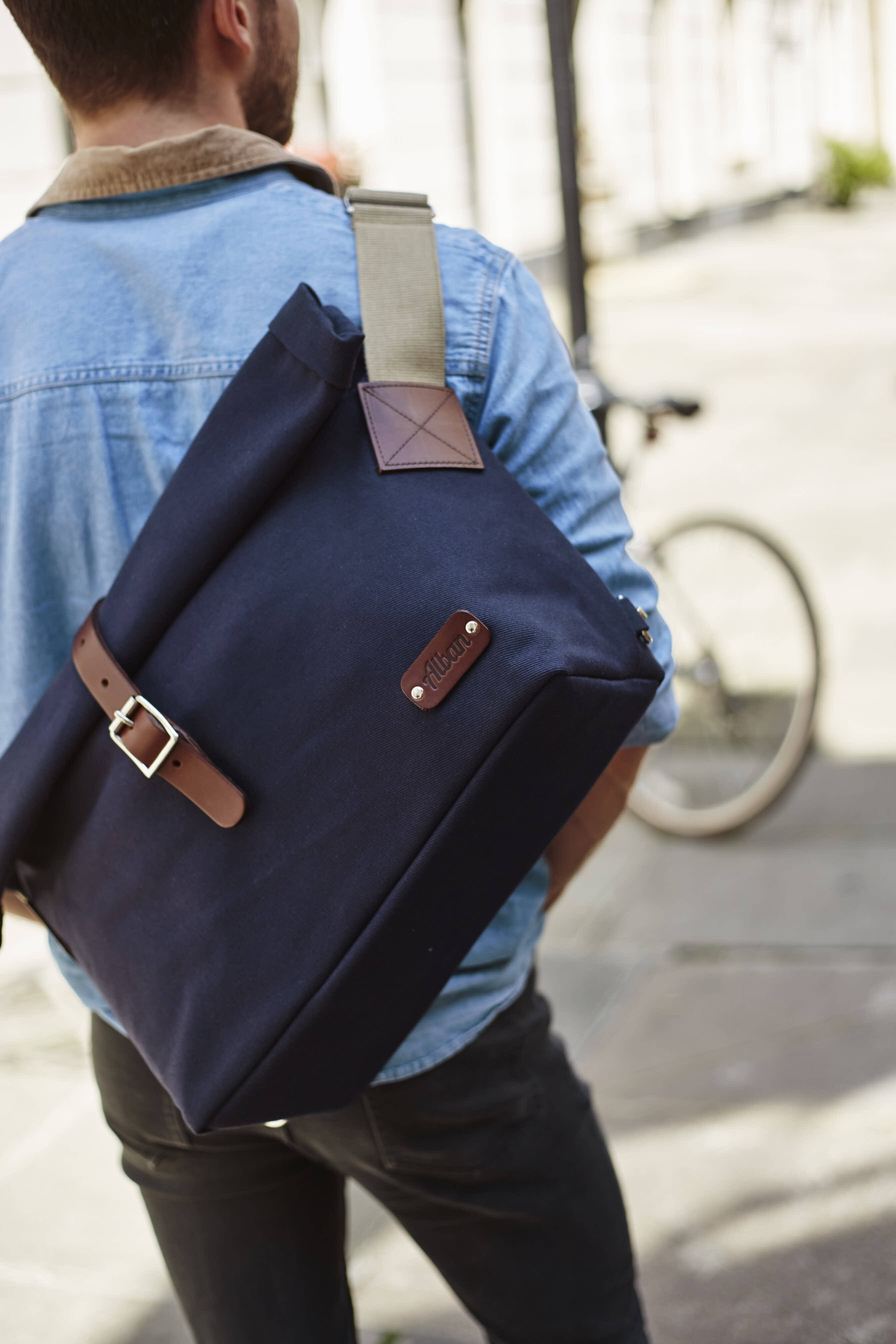 Navy Blue / Brown Messenger Bag