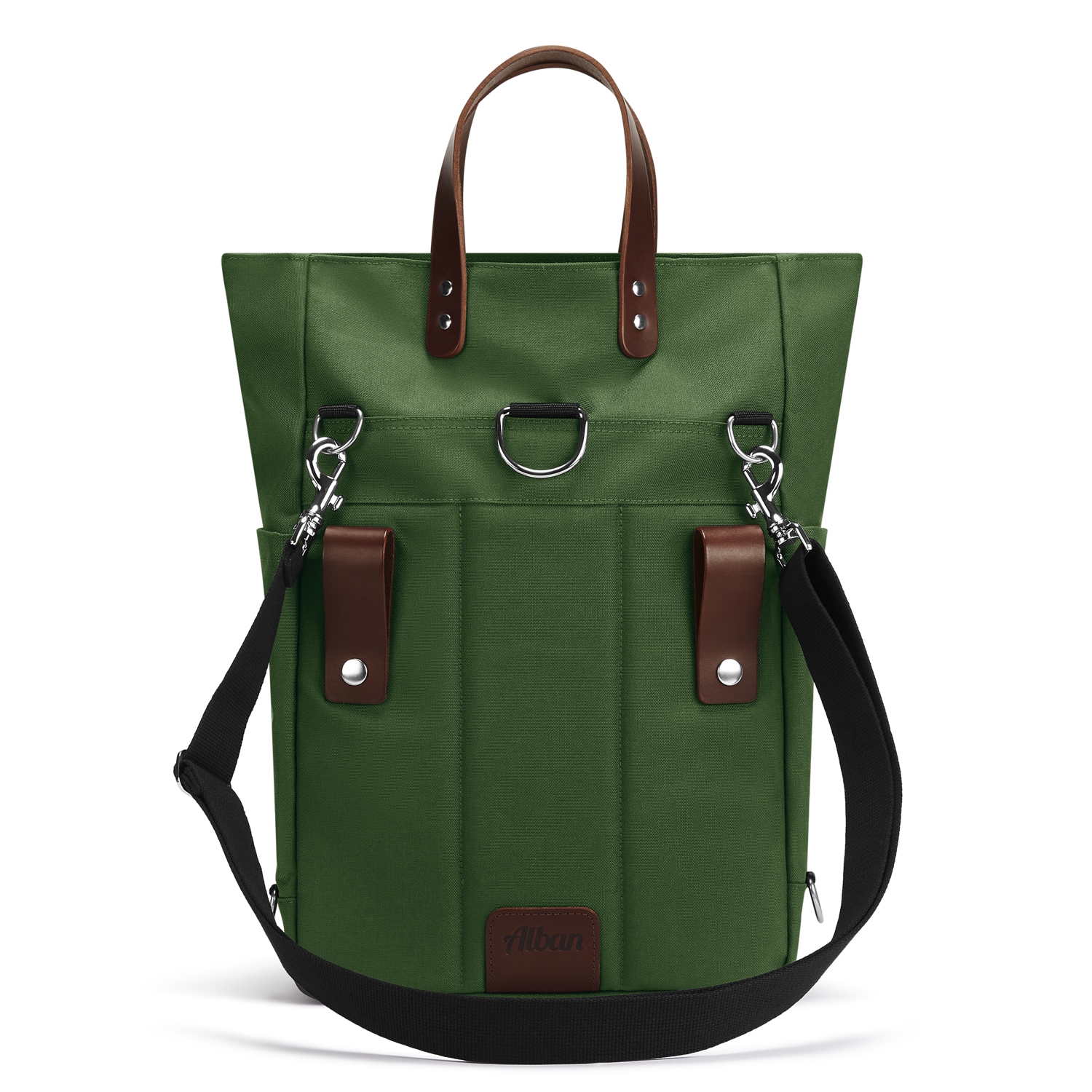 Tote Backpack Pannier Bag | Forest Green Cordura and Brown Leather
